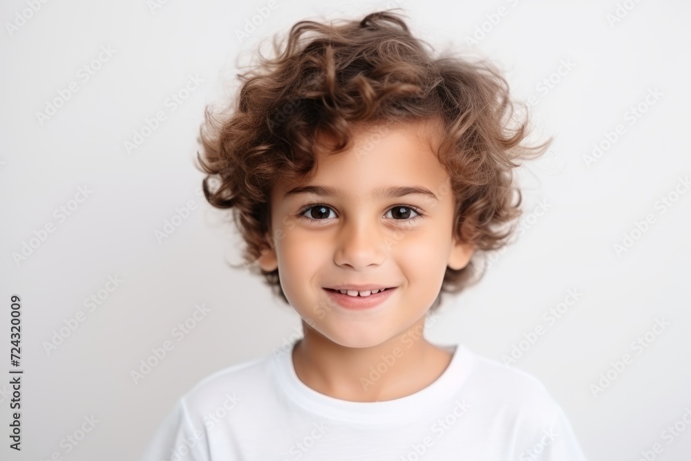 Portrait of a cute little boy with curly hair over gray background Portrait of a cute little boy with curly hair over gray background