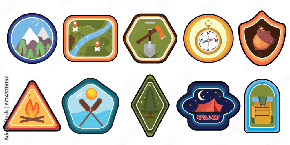 Set of scout badges on white background