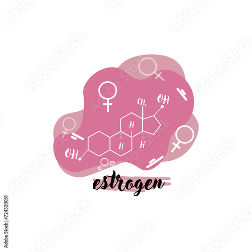 Structural chemical formula of estrogen hormone on white background
