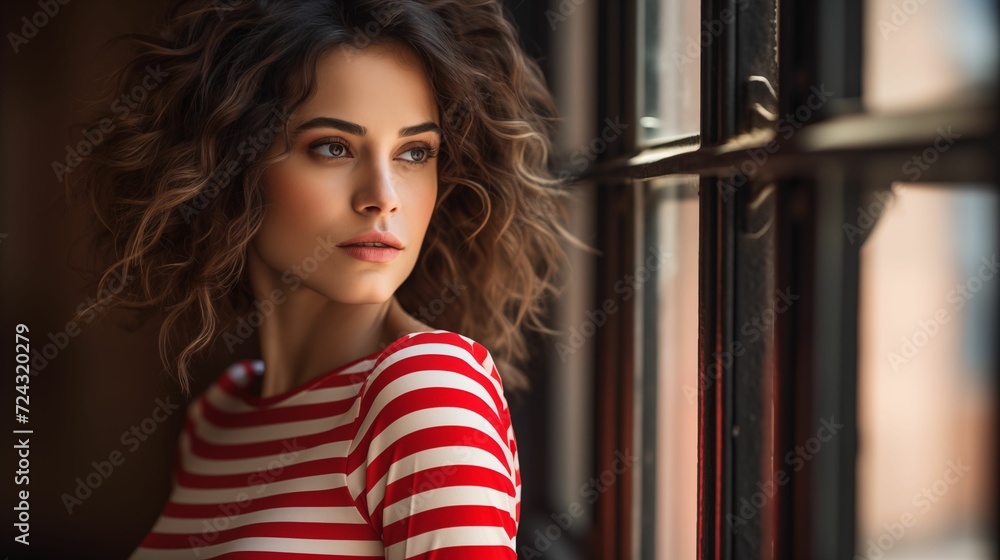 Image of a beautiful woman donning a red-striped top.