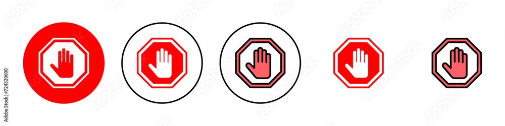 Stop icon set illustration. stop road sign. hand stop sign and symbol. Do not enter stop red sign with hand Stop icon set illustration. stop road sign. hand stop sign and symbol. Do not enter stop red sign with hand