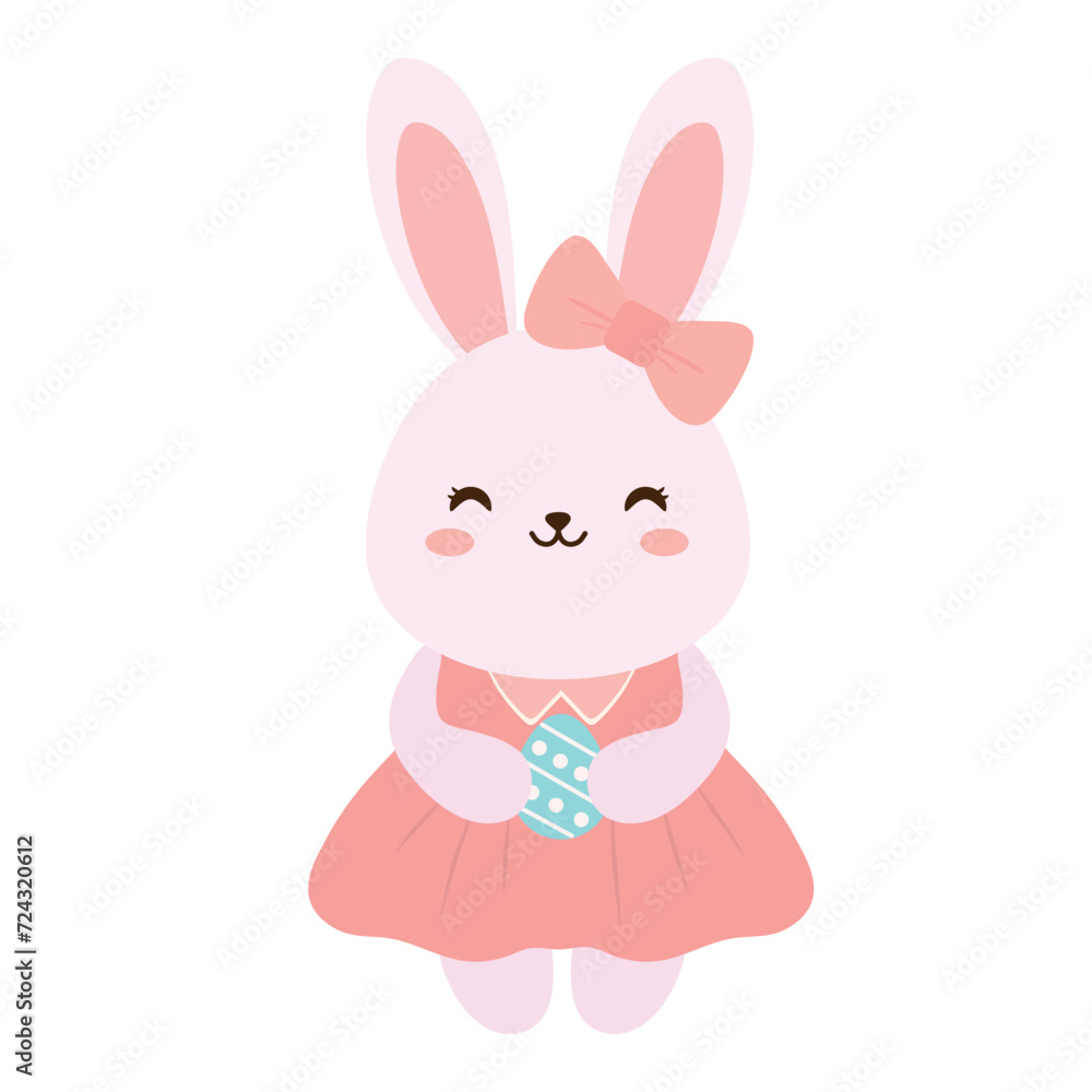 Cute bunny with Easter egg on white background Cute bunny with Easter egg on white background