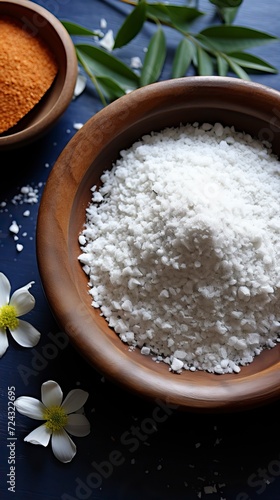 A bowl of rice and coconut milk in the style of indian cusine