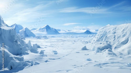 Image of a frozen landscape with deep cracks.