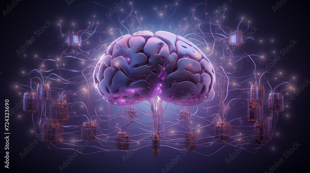 the brain overlaid with a number of circuits in purple the brain overlaid with a number of circuits in purple