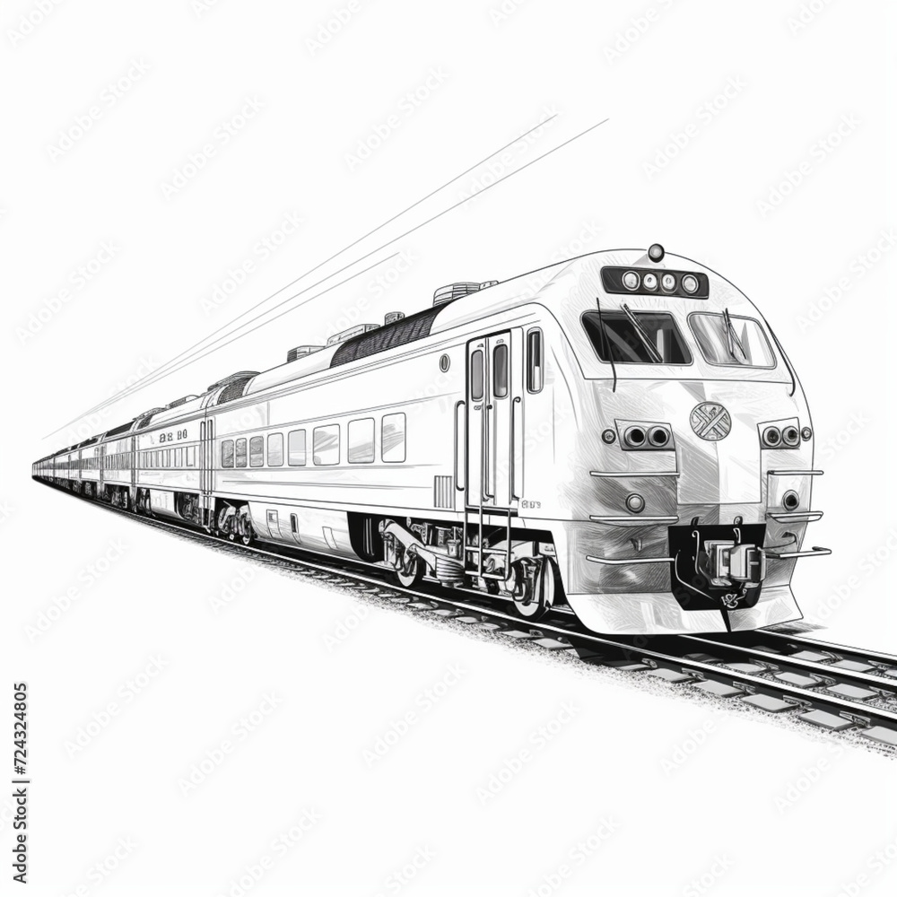 The train, clip artwork, hand drawing style, white background, vector image, isometric, illu stration, front view Ai generative 