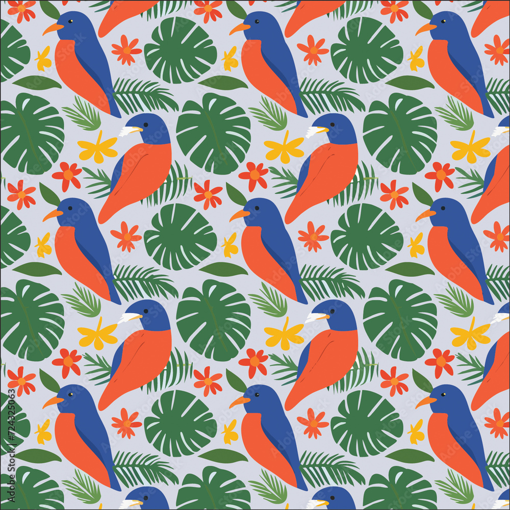 Topical summer pattern. Bird and Leaves Topical summer pattern. Bird and Leaves