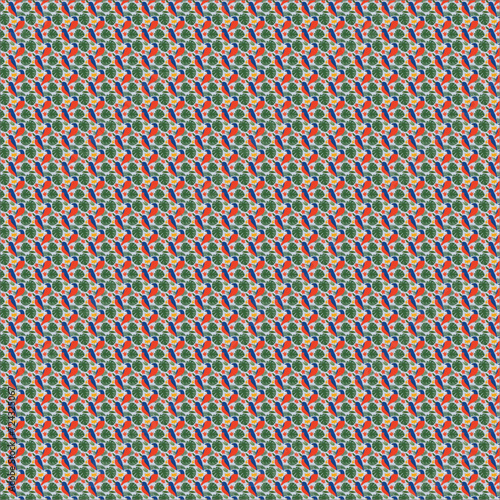 Topical summer pattern. Bird and Leaves