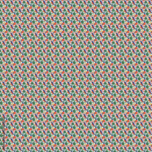 Topical summer pattern. Bird and Leaves