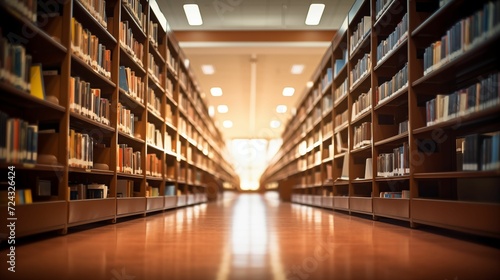 Image of an abstract  blurred empty college library interior space.