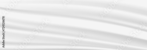 White wavy fabric background. Abstract gray white satin texture. Vector illustration