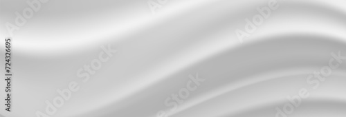 Gray wavy fabric background. Abstract gray white satin texture. Vector illustration