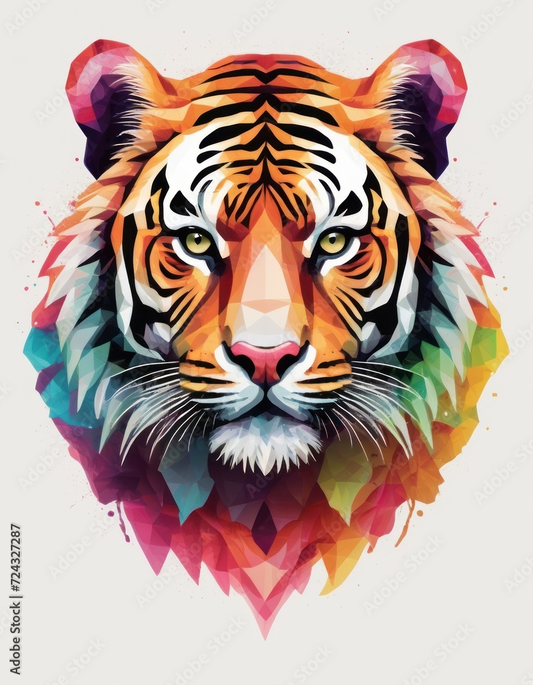Minimalist neon line logo head of tiger with smoke effects