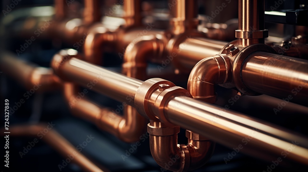 Naklejka premium Image of copper pipe heating system.