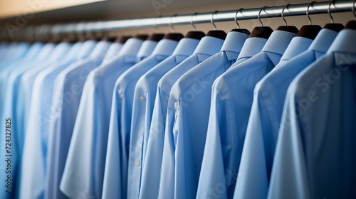 Image of blue shirts hanging on a hanger.