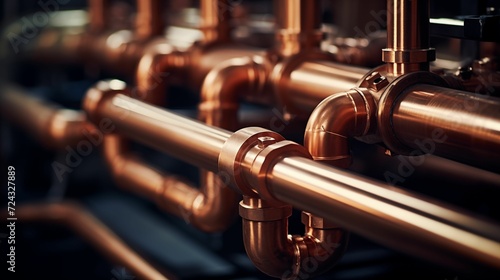 Image of copper pipe heating system. photo