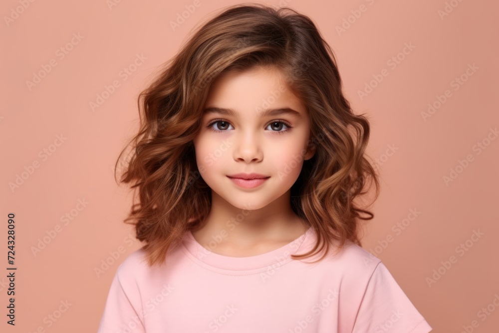 Portrait of a cute little girl with long curly hair on a pink background Portrait of a cute little girl with long curly hair on a pink background