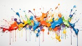 Image of multicolored paint splatters on a white wall.