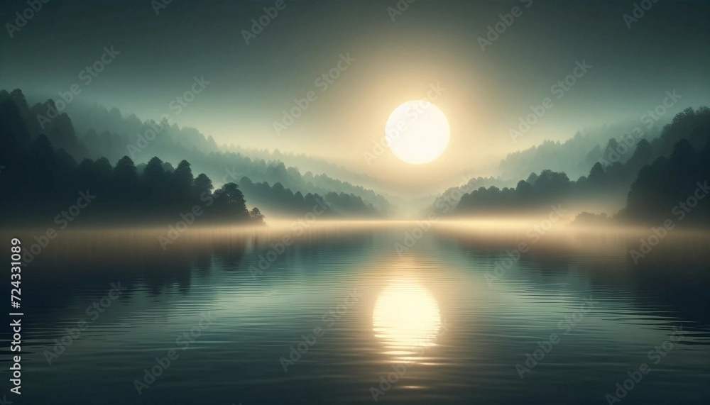 Dawn at the Lake with Fog - Generative AI