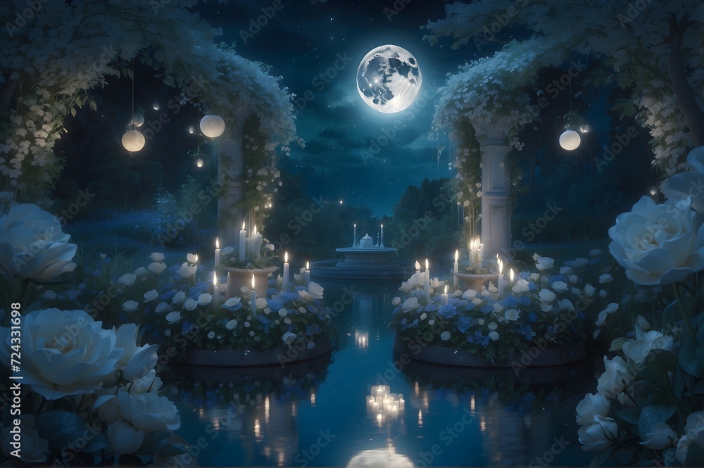 Moonlit Enchantment: Celestial Garden of Love
