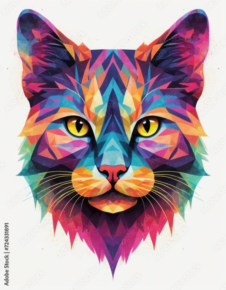 Minimalist neon line logo head of cat with smoke effects Minimalist neon line logo head of cat with smoke effects