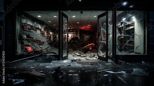 Image of the broken shop window. photo