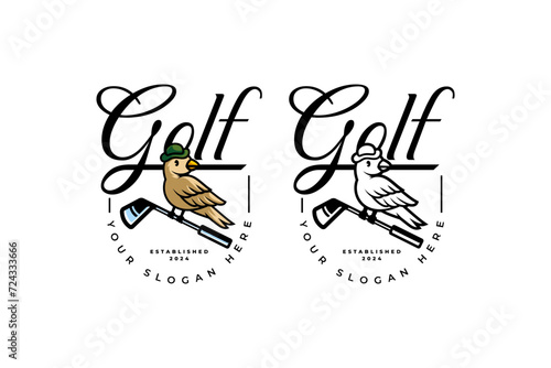 Bird golfers character who grip stick golf and wear hats logo vector collection for golfer, golf sport and champion