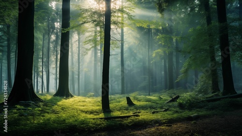 Misty morning in a dreamy forest. © kept