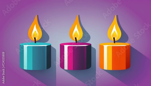 Three Colorful Candles with Shadow Vector Illustration