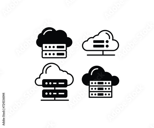 cloud computing server icon database server hosting vector design simple black white outline illustration collections template set