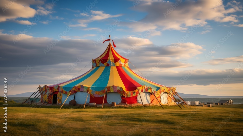 Tent circus set up in a grassy field. Tent circus set up in a grassy field.