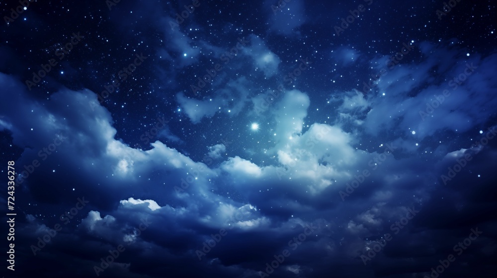 The night sky, clouds and countless sparkling stars.