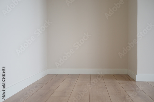 Simple background with empty thick wooden and blank white wall.