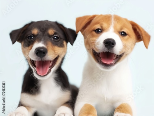 Happy little dogs smiling on isolated white background