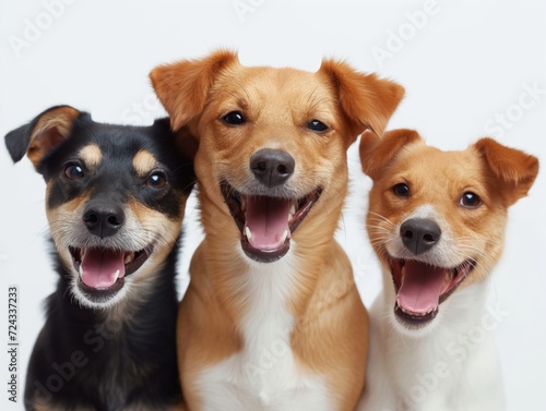 Happy little dogs smiling on isolated white background © André Troiano