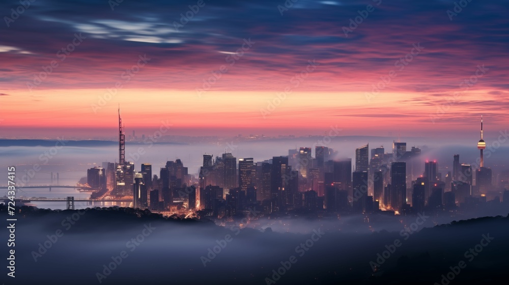 View of the quiet city landscape before sunrise.