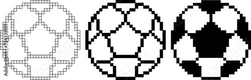 black white pixel art soccerball icon set