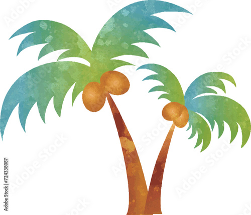 ヤシの木　椰子　植物　アイコン　飾り　あしらい　夏　水彩　イラスト素材