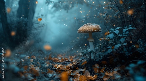 Mushroom Growing On The Forest Floor (Generative AI) photo