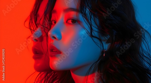 Asian Korean Young Woman Doing Fashion Photoshoot Face Close Up (Generative AI)