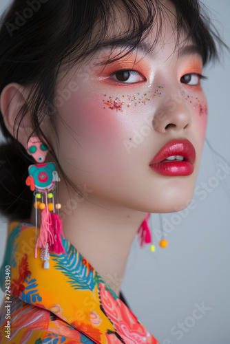 High Fashion Beauty: Insane Detail and Vivid Fluorescent Makeup on a Chinese Mode