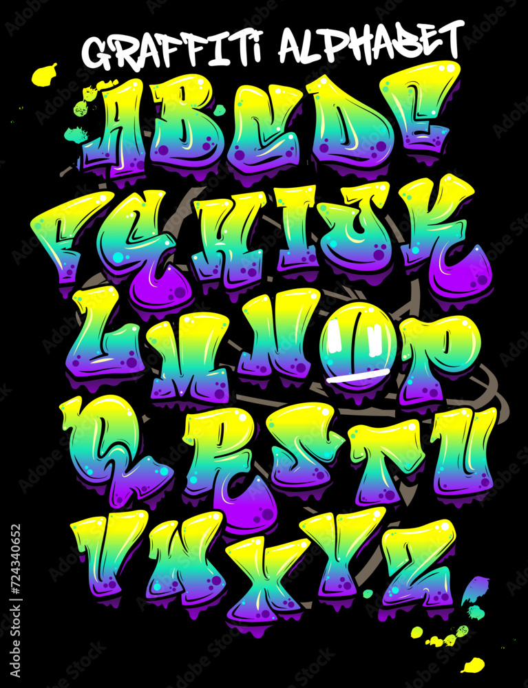 Graffiti alphabet Yellow Purple color
