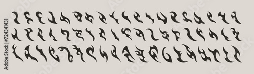 Neo Tribal Elements Set. Y2K Tattoo Icons. Vector Gothic Acid Shapes in Cyberpunk 2000s Style