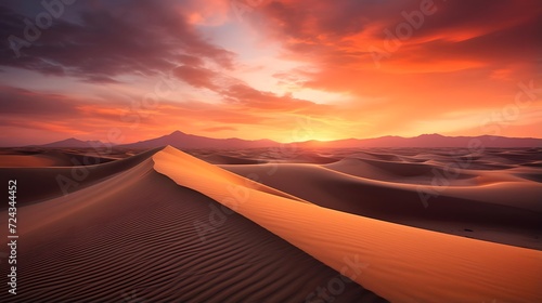 Sunset over sand dunes in Death Valley National Park  California