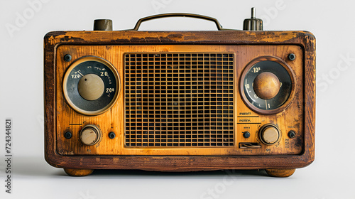 old radio isolated on white, generative ai