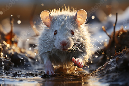 a mouse swims in the water photo