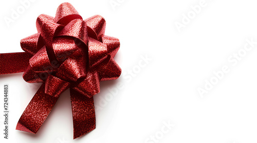 Red gift bow on white Background,  Red ribbon,  red gift, ribbon, bow, Generative Ai 