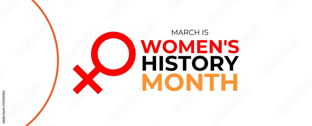 Fototapeta premium Women History Month banner. March 8 celebration. Group of women of different ethnicities and cultures together. Trendy vector poster illustration. banner, cover, poster, flyer, website, card.