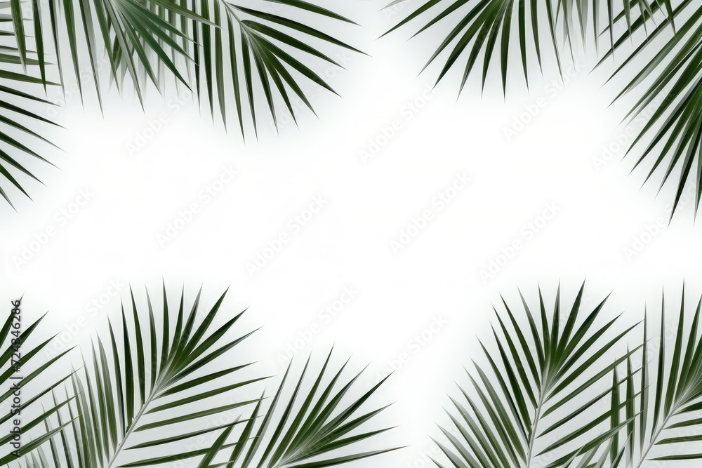 A photo showing green palm leaves against a plain white background.