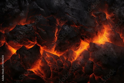 A lava flow with red and orange flames. Generative AI.